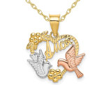 10K Yellow Gold Amor Dove Heart Charm Pendant Necklace with Chain